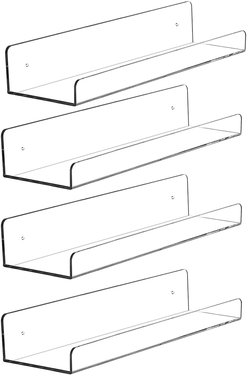 4 Pack 15 Inch Acrylic White Kids Floating Bookshelf for Kids Room, Wall Mounted Nursery Floating Shelves Display Ledge,Modern Picture Ledge Display Toy Storagewhite by Cq Acrylic Furniture > Shelving > Wall Shelves & Ledges Cq acrylic Clear 15" Pack of 4 