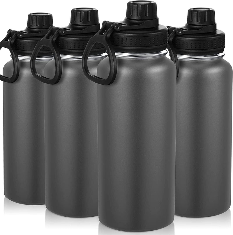4 Pieces Sports Water Bottle, 32 Oz Stainless Steel Vacuum Wide Mouth Water Flask with Leakproof Lid, Standard Metal Canteen with Wide Rotating Handle for Camp Picnic Hiking Biking (Gradient Colors) Sporting Goods > Outdoor Recreation > Winter Sports & Activities Shellwei Dark Gray  