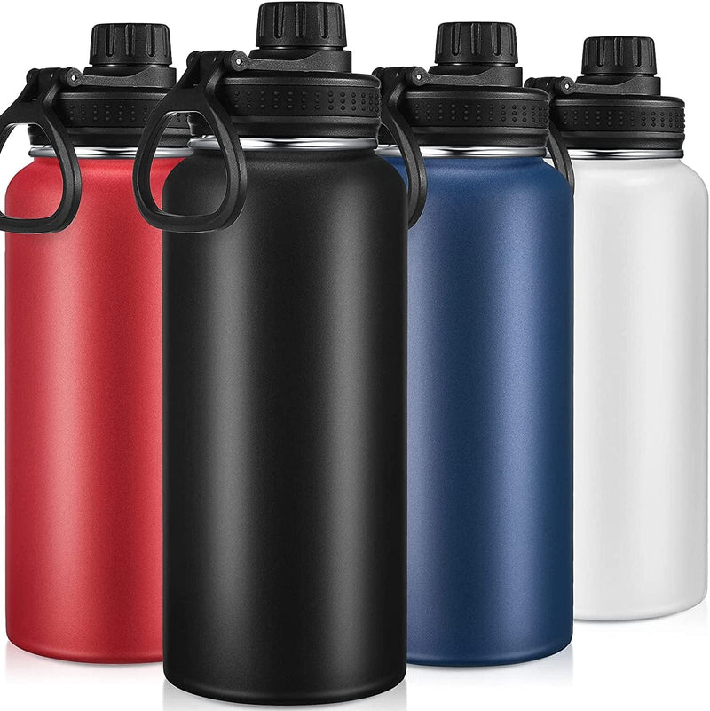 4 Pieces Sports Water Bottle, 32 Oz Stainless Steel Vacuum Wide Mouth Water Flask with Leakproof Lid, Standard Metal Canteen with Wide Rotating Handle for Camp Picnic Hiking Biking (Gradient Colors) Sporting Goods > Outdoor Recreation > Winter Sports & Activities Shellwei Classic Colors  