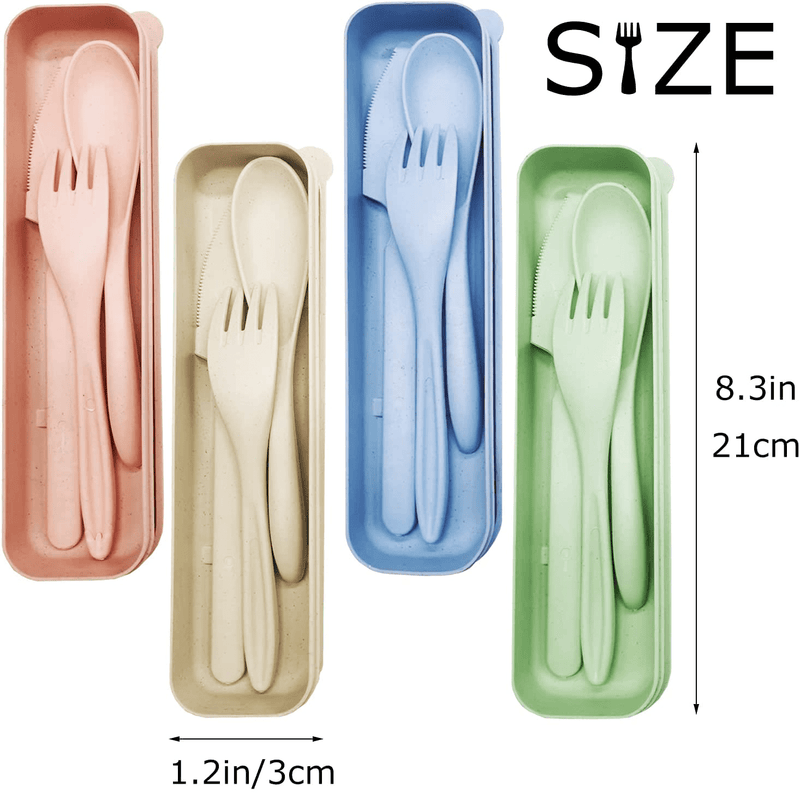 4 Sets Wheat Straw Cutlery,Portable Spoon Knife Fork Tableware Set,Cutlery Set for Kids Adult Travel Picnic Camping(4 Colors)