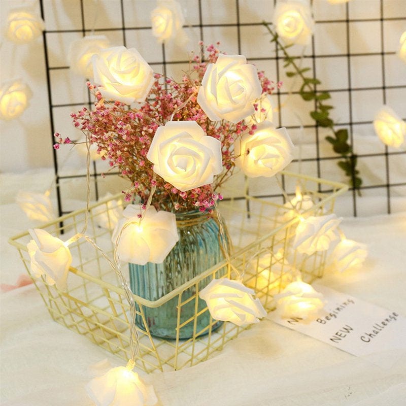 40/20/10 LED Rose Flower Fairy LED String Light Party Garland Valentine'S Day Propose Decor Wedding Decoration Battery Operated Home & Garden > Decor > Seasonal & Holiday Decorations Power By Wear 20LED White 