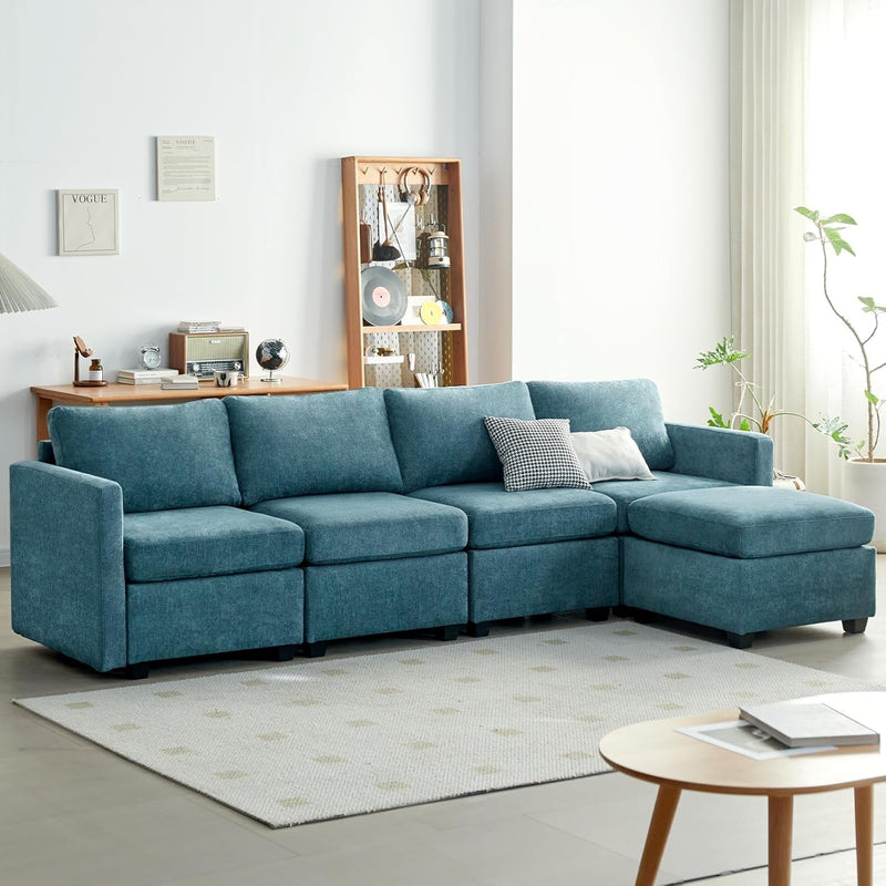 Cpintltr Storage Couch,Modular Sectional Seat Futon Sofa,L-Shaped Couch Linen Fabric with Reversible Chaise Sofa Bed with Ottomans,Seats Furniture for Living Room Apartment Office