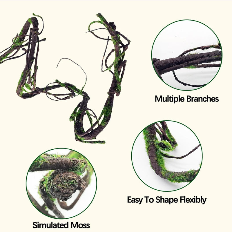 BNOSDM Reptile Bend-A-Branch Vines with Moss Bendable Jungle Climbing Vine Pet Habitat Decor for Bearded Dragons Chameleon Geckos Snakes Lizards Frogs