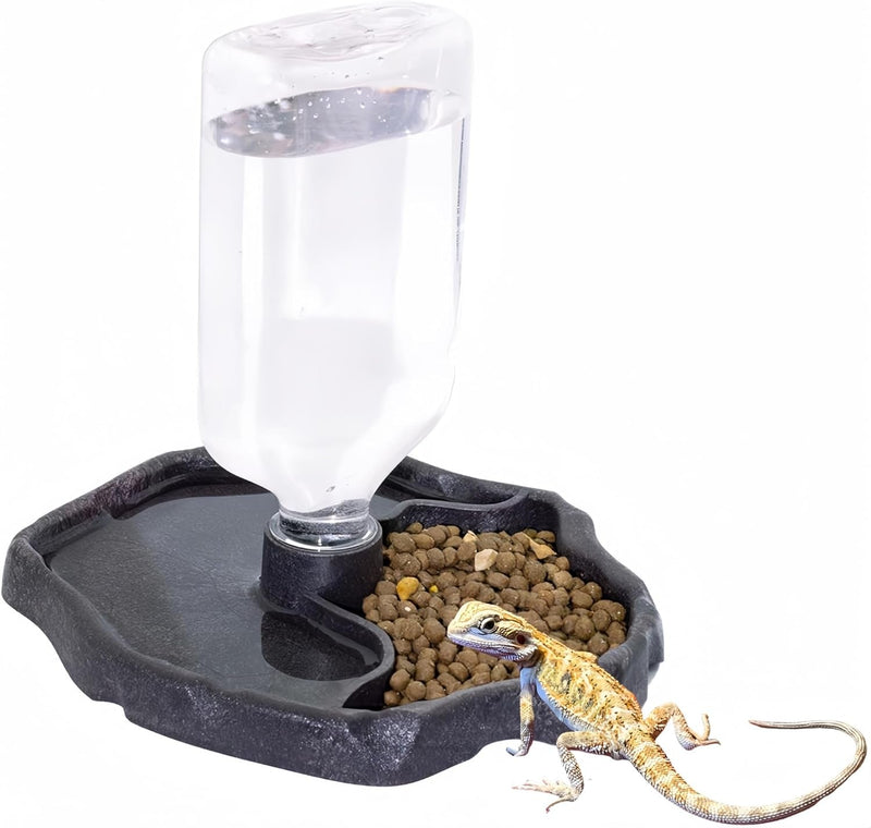 17Oz 2 in 1 Terrarium Tank Reptile Food Feeders Bowl, Water Feeder Automatic Water Dispenser Waterer Feeding Accessories, for Geckos Lizards Turtle Bearded Dragons (Lake Blue)