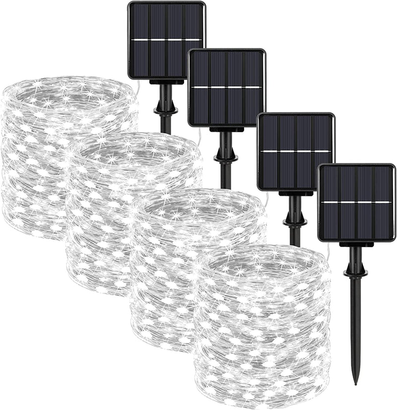 Extra-Long 288FT Solar Fairy String Lights, 4-Pack Each 72FT 200 LED Outdoor Twinkle Lights Waterproof, 8 Lighting Modes, Warm White Copper Wire Lights for Deck Backyard Tree Garden Fence Pool Party