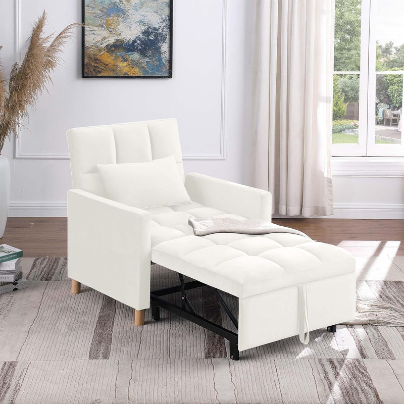 Umwandelbarer Schlafsofa-Sessel, 3-in-1, multifunktionale, klappbare Ottoman-Couch, Einzel-Ausziehbett mit verstellbarer Rückenlehne und Kissen für Wohnzimmer, Apartment, Büro, Schwarz