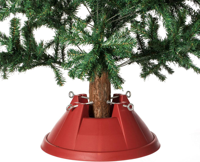 Gardenised Plastic Christmas Tree Stand with Screw Fastener, Red