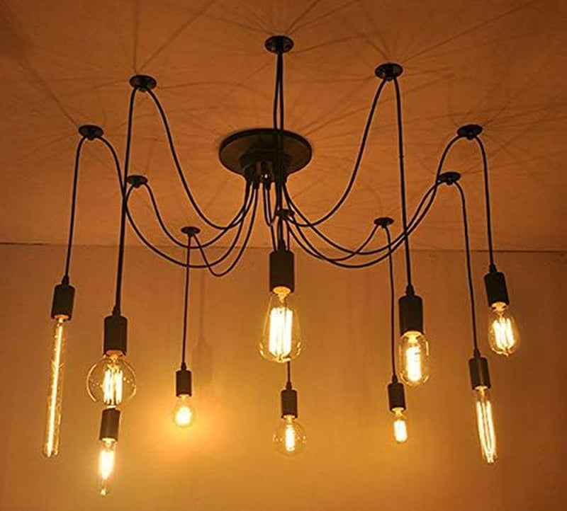 10 Arms Metal Pendant Lights,Industrial Ceiling Spider Lamp Fixture,Home DIY E26 Edison Bulb Chandelier Lighting,For Coffee Shop Dining Living Room Kitchen Balcony(Each with 78.74"/2M Wire)