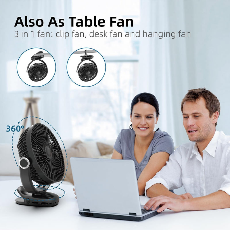 10000Mah 30Hrs Rechargeable Fan Portable, 8 Inch Clip on Fan, Battery Operated Fan, Golf Cart Fan, 4 Speeds, Sturdy Clamp, Quiet USB Fan for Desk Treadmill Camping Truck Outdoor Travel Home Office