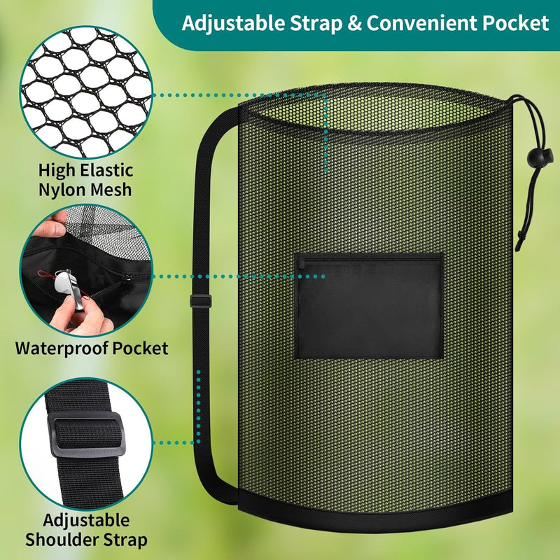 Extra Large Soccer Ball Bag, 40" X 30" Drawstring Mesh Ball Bag with Pocket, Heavy Duty Sport Net Sack for Coaches, Storage Bag for Basketball, Volleyball, Gym Equipment, Swimming Gear