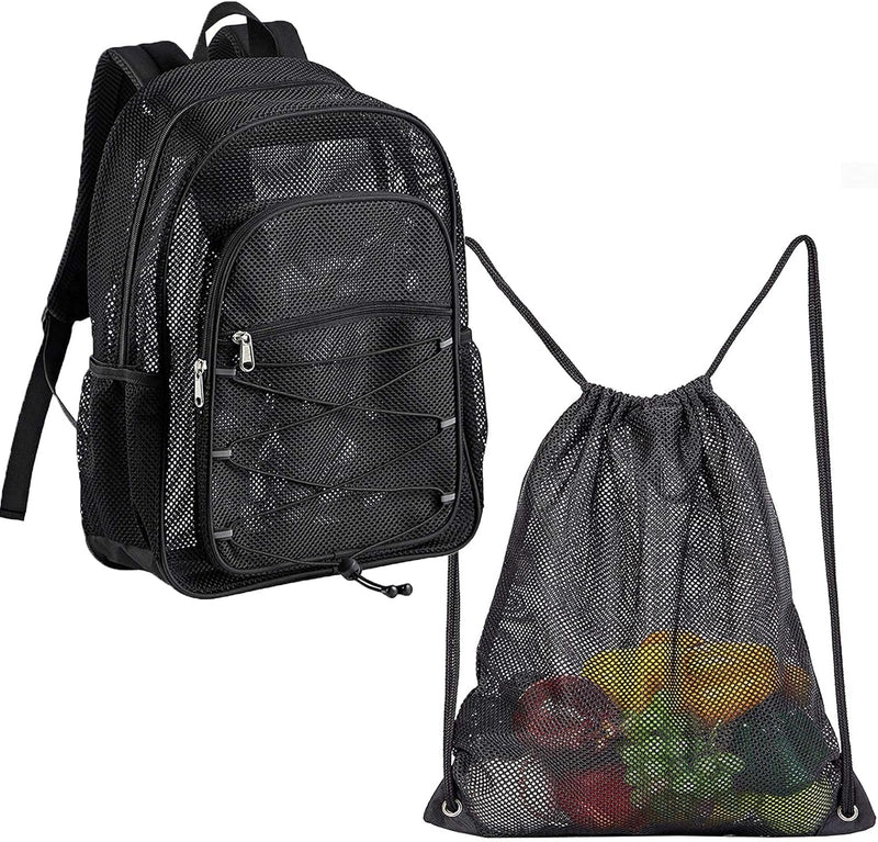 COVAX Large Mesh Backpack, Mesh Drawstring Bag for Commting, Swimming, Beach, Sports