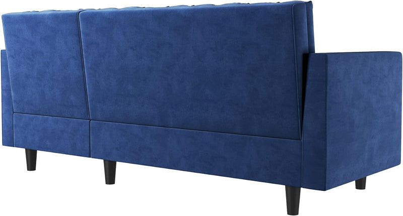 HONBAY Convertibel Sectional Couch for Small Space, L Shaped Couch with Reversibel Chaise, Velvet Sectional Sofa, Pet-Friendly Sectional Couch, Blue