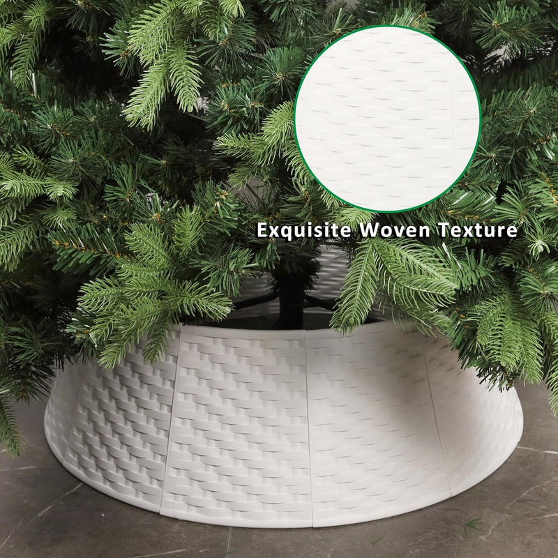 Blissun Christmas Tree Collar, 28.7" D round Plastic Christmas Tree Ring, Christmas Tree Skirt for Artificial Christmas Trees Decoration (White)