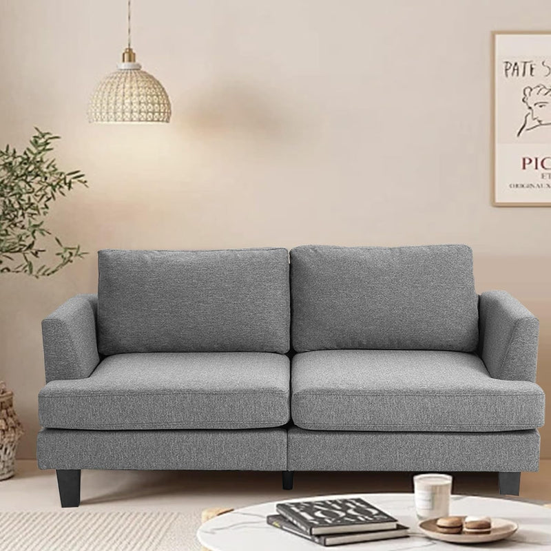 3 Seater Sofa Couch, Mid Century Modern Upholstered Sofa, Comfy Couches with Deep Seats Fabric Surface Square Armrest and Wood Legs for Living Room and Apartment (Grey, 65Inch-Loveseat)