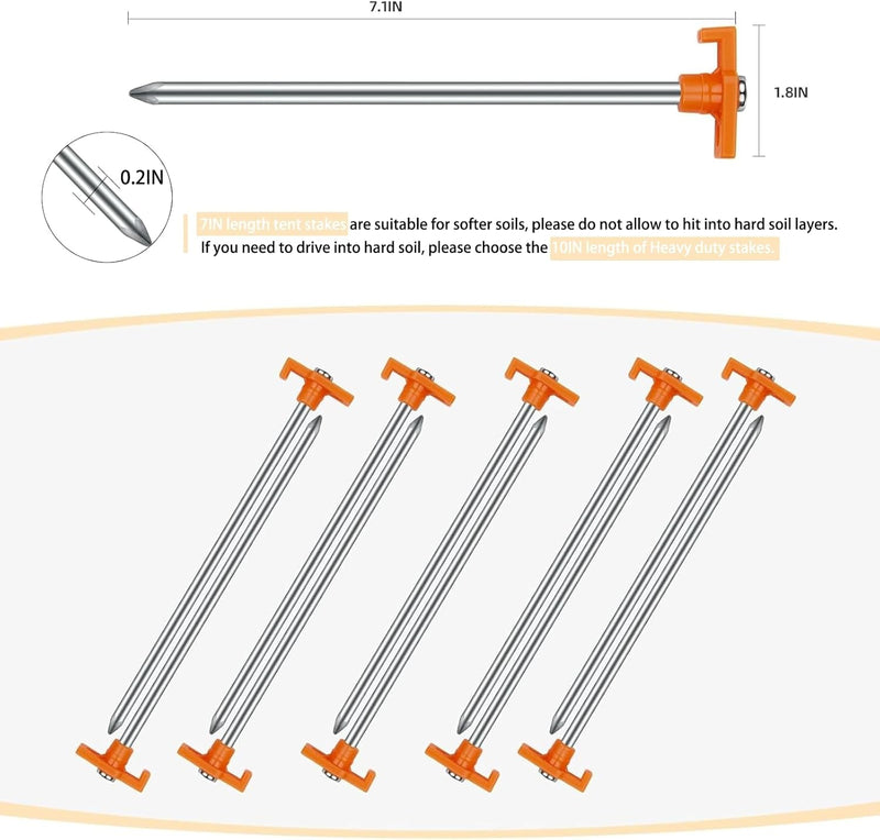 12PCS Tent Stakes Heavy Duty Camping Stakes,Avoforest 7 Inch Non-Rust Metal Tent Pegs Ground Stakes Tent Spikes Camping,Garden,Hiking Orange (Orange 12Pcs)