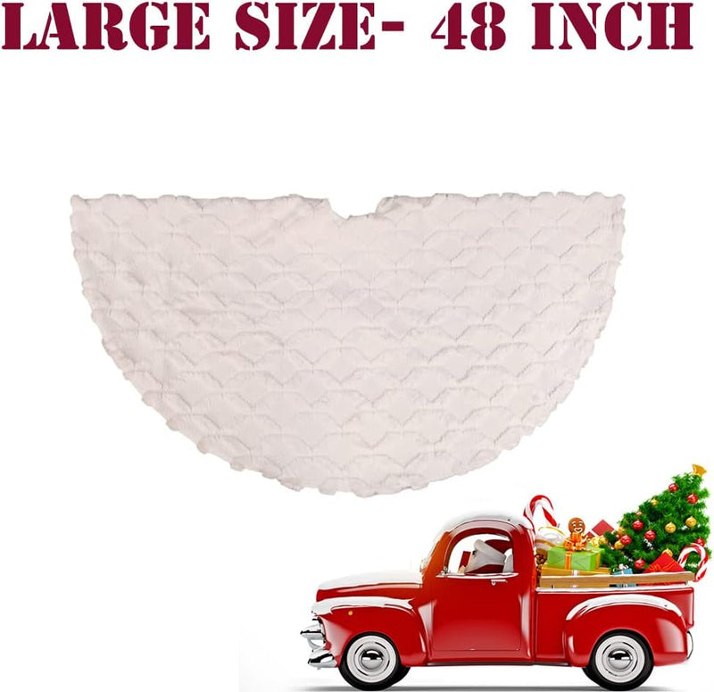 AISENO 48 Inch Christmas Tree Skirt Faux Fur with Cable Knit Knitted Thick Decoration for Merry Christmas Decorations