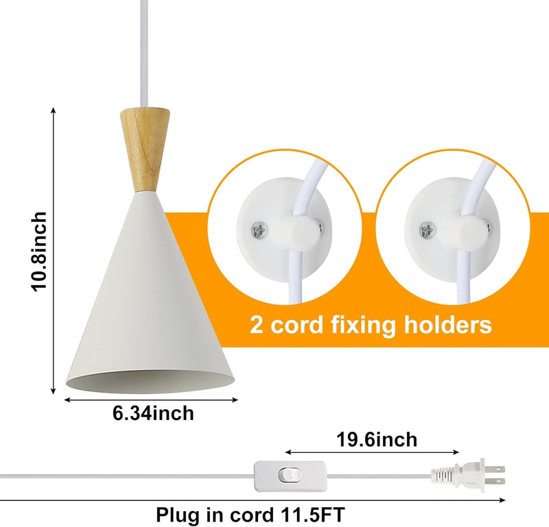 COSYLUX Modern Industrial Plug in Pendant Light Fixture for Living Room, Bedroom, Dining Room, Kitchen Island, Adjustable Multi-Purpose Hanging Wall Lamp, White (Without Bulbs)