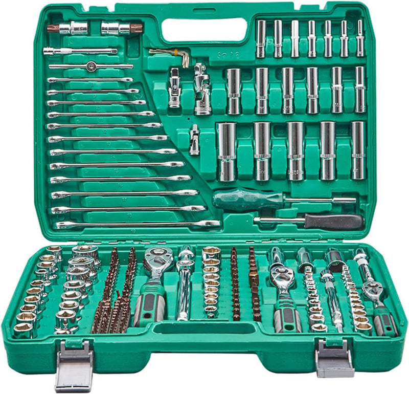 108Pcs 1/4"&1/2" Socket Ratchet Wrench Set with Bit Socket Set, Reversible Ratchet, SAE and Metric, CR-V Steel, Mechanics Tool Set for Automotive Repair and Home Use