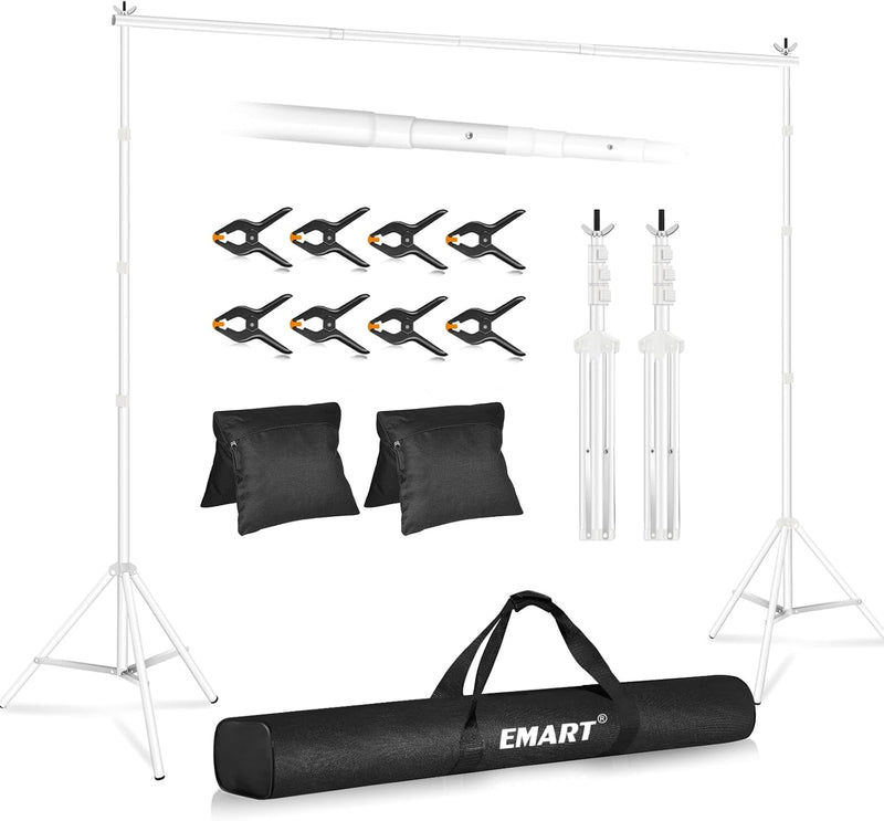 EMART Backdrop Stand 10X7.8Ft(Wxh) Photo Studio Adjustable Background Stand Support Kit with 2 Crossbars, 6 Backdrop Clamps,2 Sandbags and Carrying Bag for Parties Events Decoration