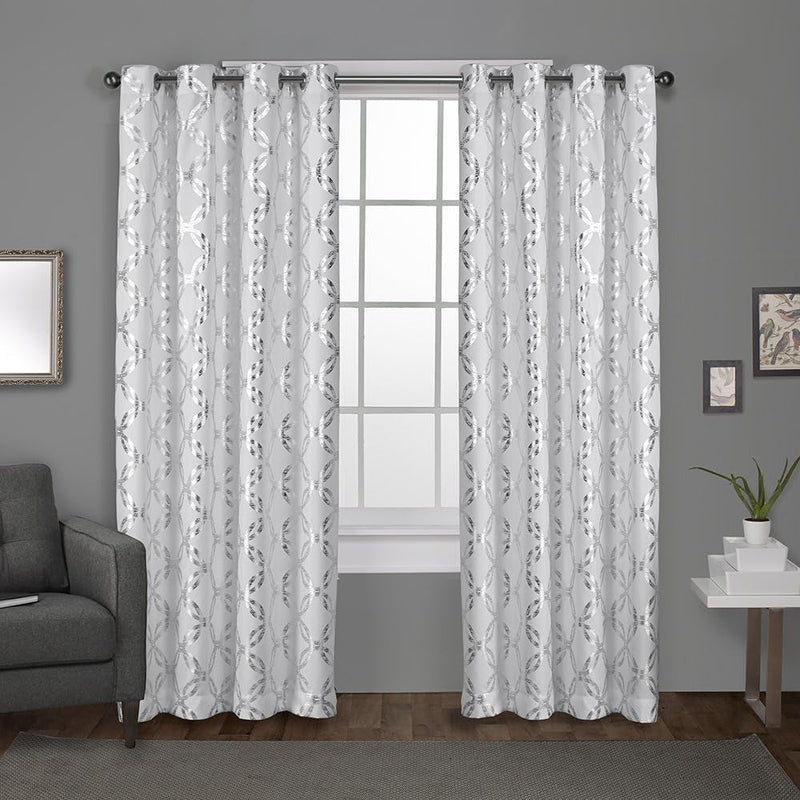 Exclusive Home Curtains Exclusive Home Modo Metallic Geometric Grommet Top Curtain Panel Pair, 54X84, Winter White, 2 Count