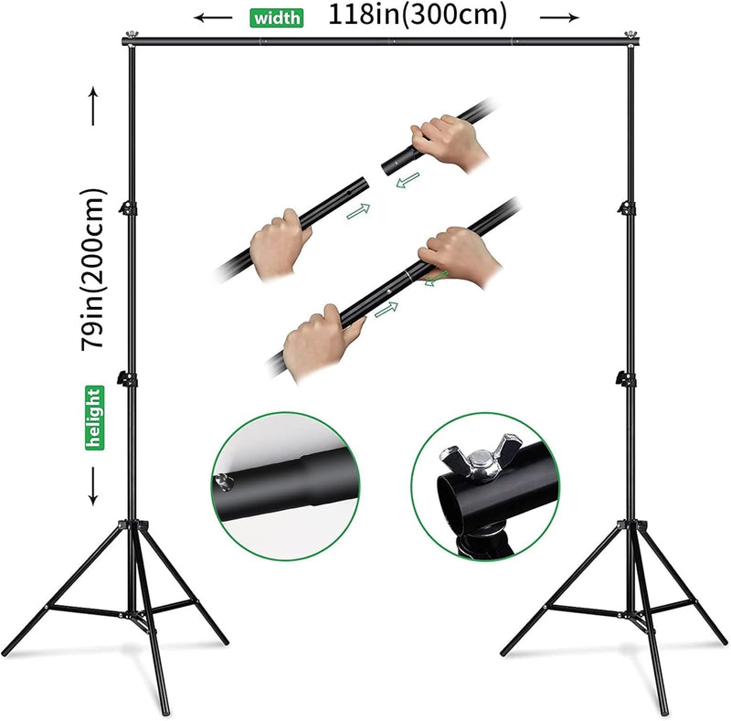 Backdrop Stand Kit 10X6.5Ft Adjustable Photography Photo Studio Background Support System with Carry Bag And,4 Backdrop Clip for Photoshoot,Parties,Wedding,Birthday,Baby Photo Shoot