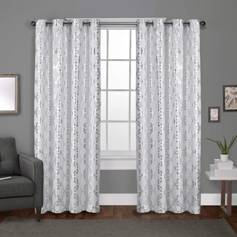 Exclusive Home Curtains Exclusive Home Modo Metallic Geometric Grommet Top Curtain Panel Pair, 54X84, Winter White, 2 Count