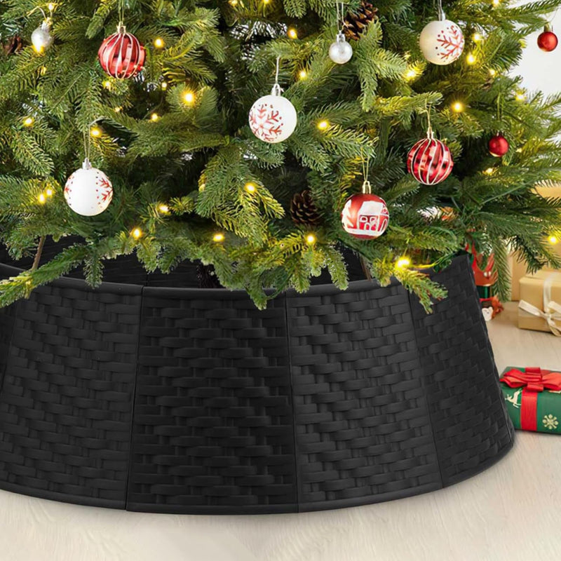 Black Christmas Tree Collar: Woven Tree Ring 28 Inch Plastic Base Cover for Christmas Trees Ornaments