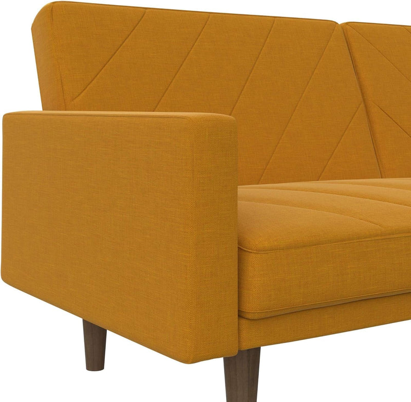 DHP Paxson Convertible Futon Couch Bed with Linen Upholstery and Wood Legs - Mustard