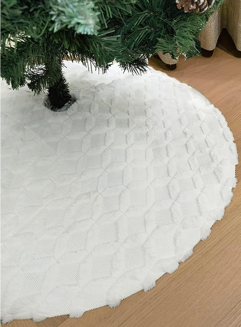 AISENO 48 Inch Christmas Tree Skirt Faux Fur with Cable Knit Knitted Thick Decoration for Merry Christmas Decorations