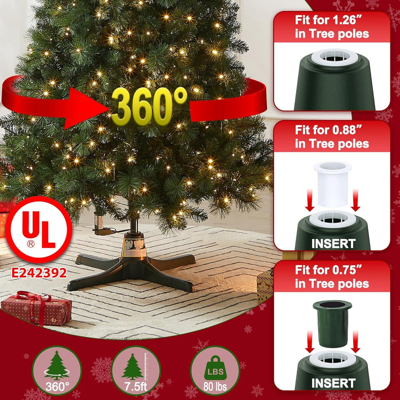 GREATDAY Rotating Christmas Tree Stand with Remote Control,Six-Hour Timer Function,360-Degree Rotating Christmas Tree Stand,Up to 7.5Ft and 80 Pounds Artificial Tree,With 3 Settings Trunk Diameter