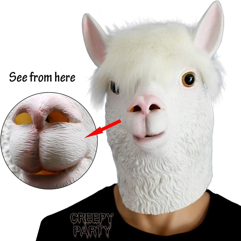 Creepyparty Animal Mask Costume Novelty Halloween Costume Party Latex Animal Head Mask Alpaca Mask White (Llama)