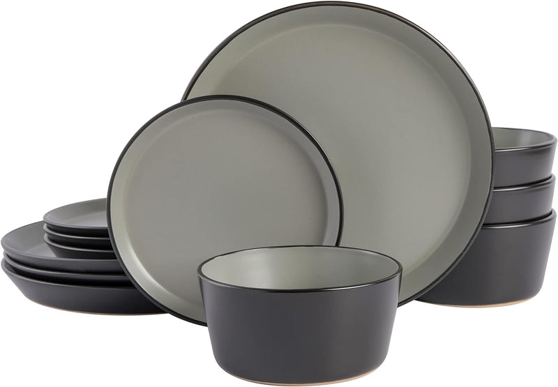 Gibson Soho Lounge Bowery 32 Piece Matte Black Stoneware Dinnerware Plates, Bowls, and Mugs Set - Service for 8