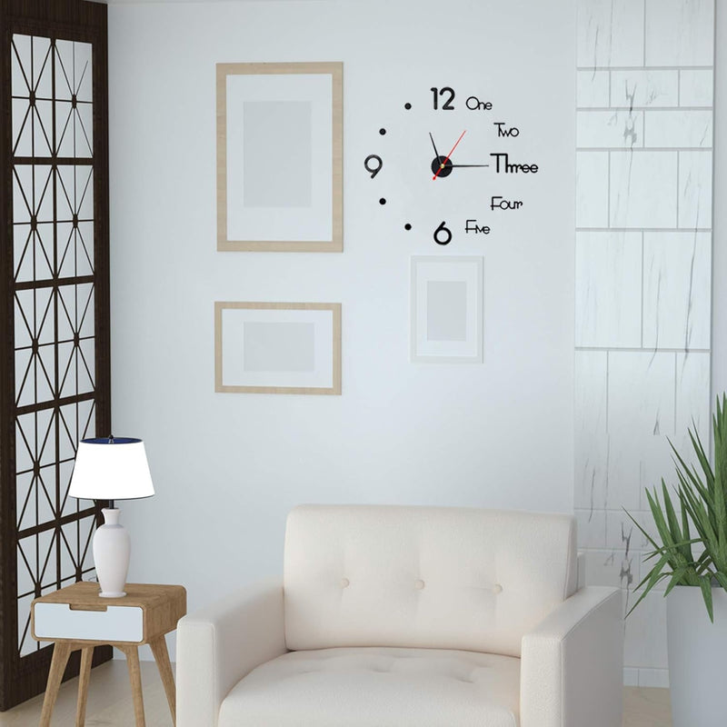 10-20 Inch DIY Wall Clock 3D Frameless Silent Non Ticking, Black round Battery Operated Modern Wall Clocks for Living Room Bedroom Office Home and Kitchen