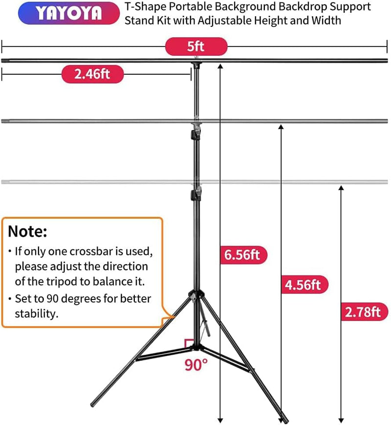 Black White Backdrop Screen with Stand Kit 5X6.5Ft for Photo Video Studio, 2-In-1 Revisible Black Backdrop White Screen with T-Shaped Photography Background Support Stand and 5 Backdrop Clamps