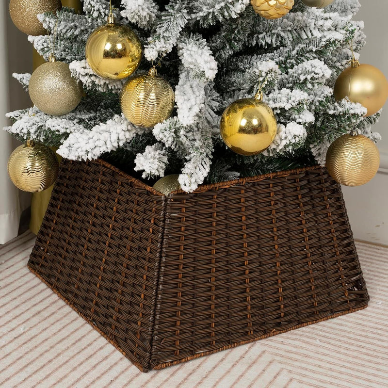 Christmas Tree Collar Skirt Rattan Wicker Ring Collar Stand Basket Handwoven Xmas Decoration Farmhouse for Holiday Home Decoration