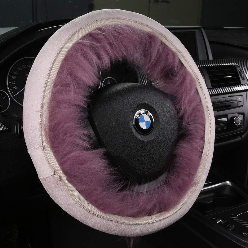 3Pcs Set Fashion Fluffy Fuzzy Wool Fur Soft Car Steering Wheel Cover with Handbrake Cover & Gear Shift Cover for Women/Girls/Ladies Auto Long Wool Accessories