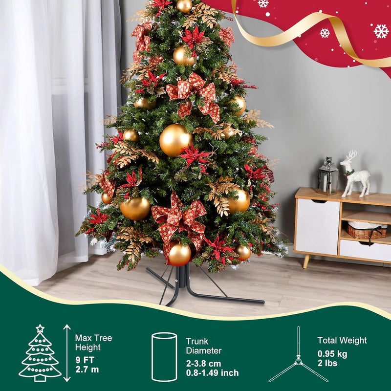 Christmas Tree Stand for Artificial Trees - Suitable for 0.8 to 1.4 Inch Tree Trunks, Providing Stable Support for up to 9 Feet Christmas Trees, Secure Detachable Metal Christmas Tree Base