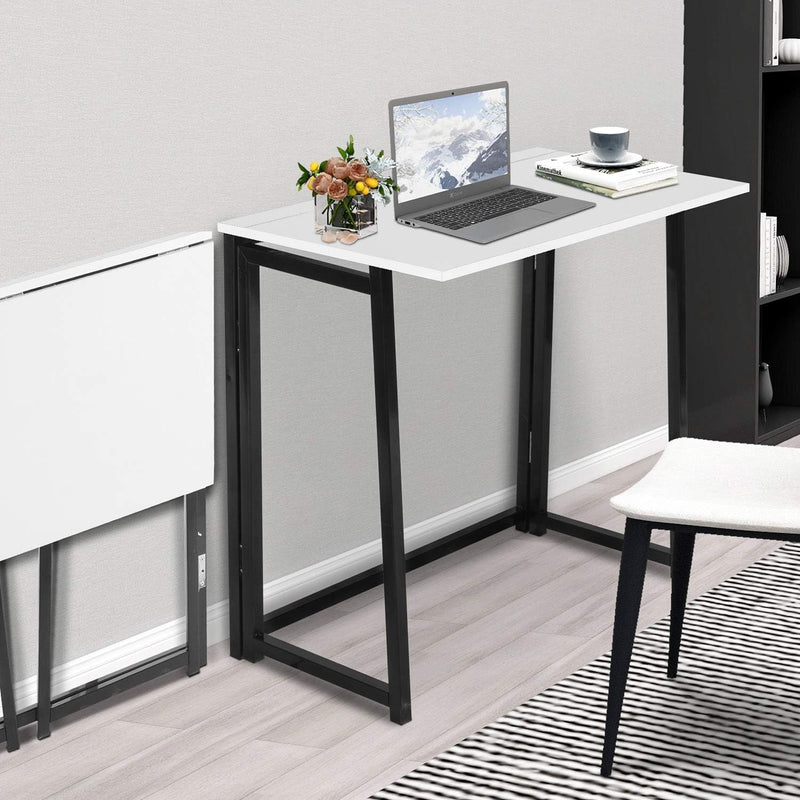 AMAHLE YIROCK No-Assembly Small Computer Desk Home Office Desk Foldable Table Study Writing Desk Workstation for Small Space Offices (White+Black)
