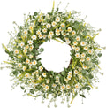 24 Inch Artificial Daisy Flower Spring Wreath with Eucalyptus Green Leaves Wreath Farmhouse Wreath for Front Door Wall Home Party Decorations