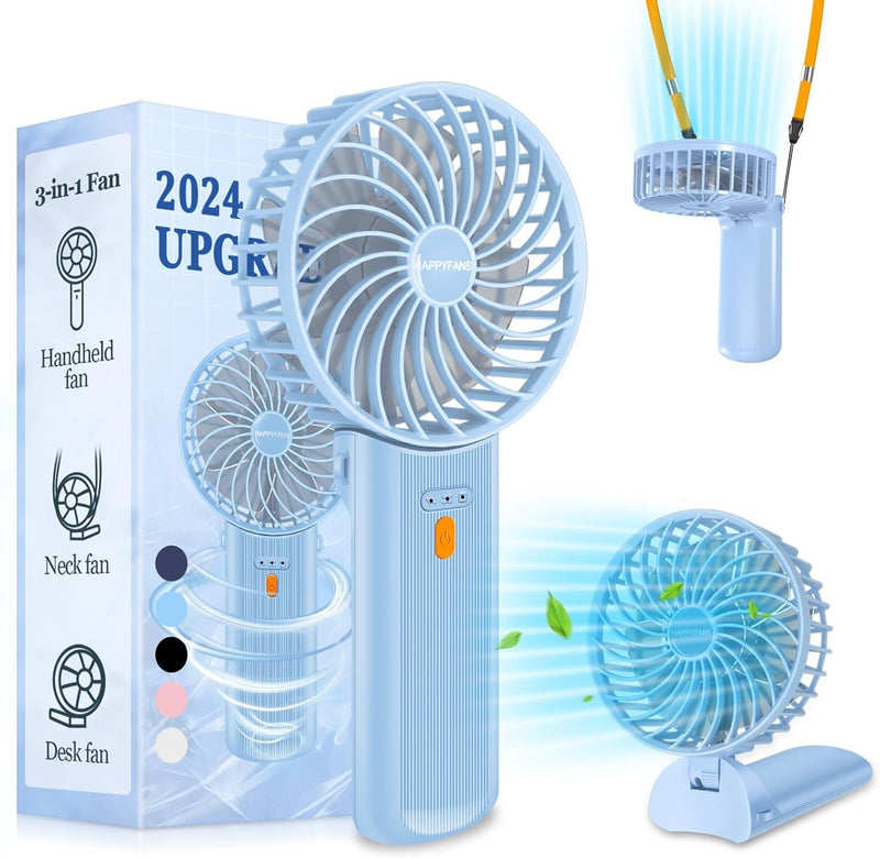 2024 Upgraded Portable Fan,Small Handheld Fan with Foldable Handle,Mini Desk Fan up to 20H Cooling Time,Quiet Neck Fan with Rope,Travel Essentials