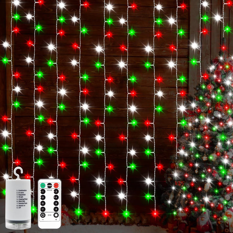 Echosari 300 LED Curtain Lights Battery Operated, 9.8Ft×9.8Ft Hanging Lights with Remote Timer Fairy Curtain Lights for Bedroom Patio Wedding Backdrop Party Decór (Warm White)