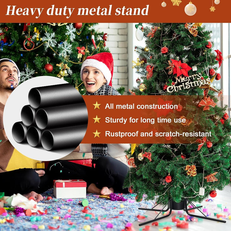 Christmas Tree Stand for Real Trees, Heavy Duty Metal Live Christmas Tree Stand, Adjustable Universal Replacement Xmas Tree Base Holder for Fresh Tree 4-10Ft, Fit 1.2-4.2 Inch Trunk Diameter