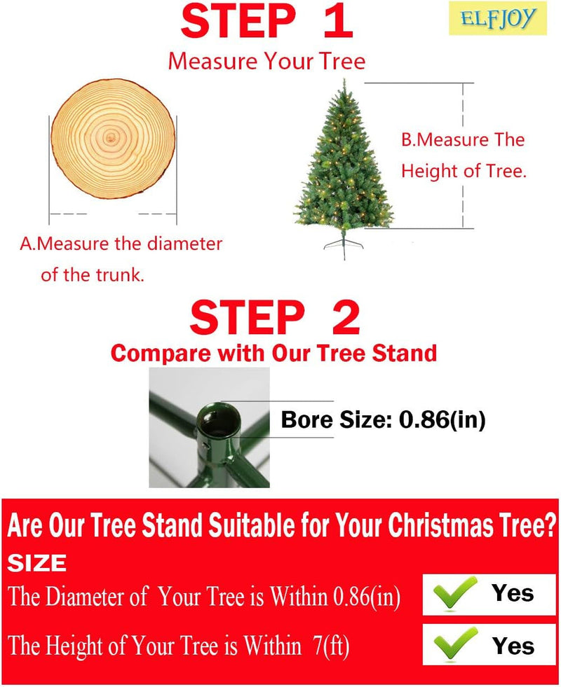 ELFJOY Christmas Tree Stand with Swivel Caster Wheels for 3-7Ft. Artificial Tree Base 17Inch, Christmas Tree Iron Stand, 7/8Inch Inner Diameter, Movable Tree Base, Green Tree Stand (Green)