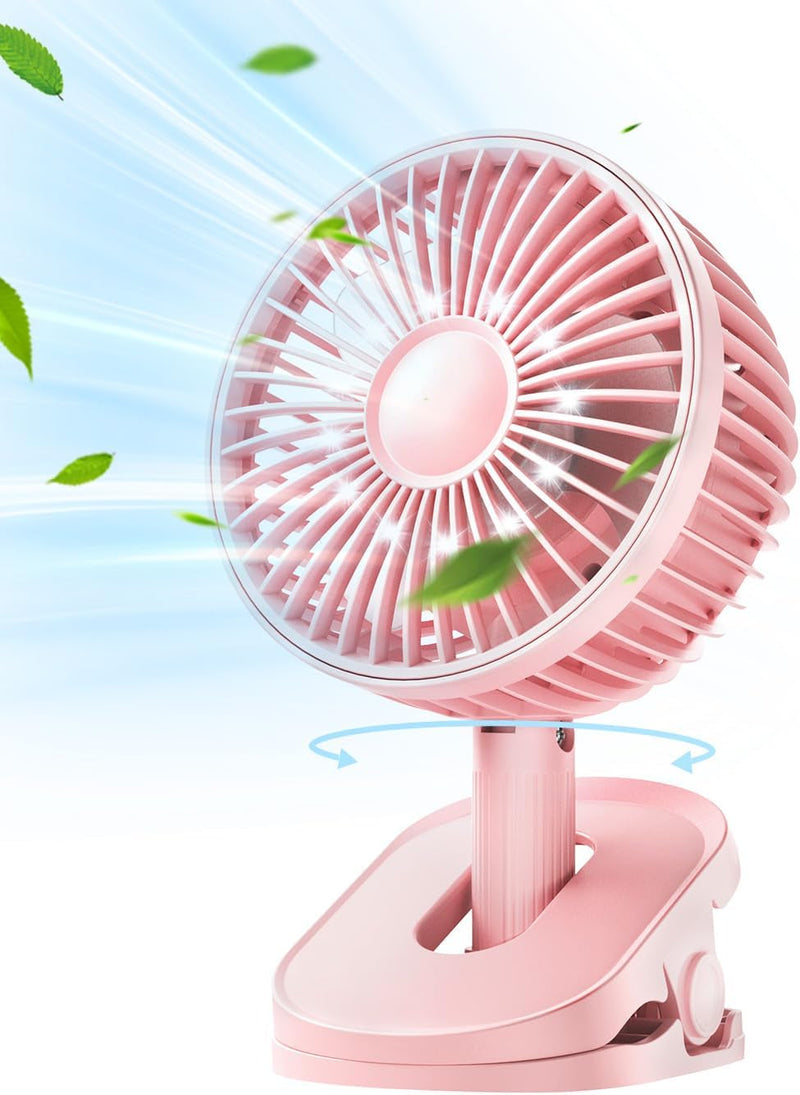 Gaiatop Clip on Fan Battery Operated, 4000Mah Auto Oscillating Portable USB Fan with Light & Hook, 4 Speed Personal Mini Desk Fan Rechargeable Table Fan for Home Office Stroller Black