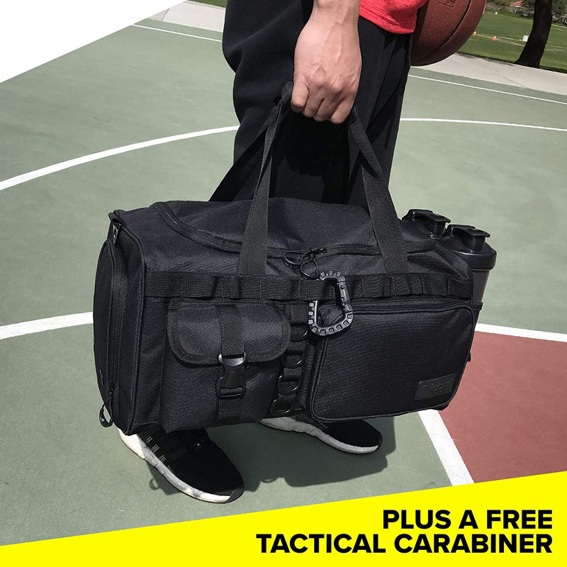 Fitdom 20" 32L Tactical Black Gym Duffle Bag with Shoe Compartment. Best Workout Bag for Men & Women. Black Gym Bag Is Great for Basketball, Soccer & Other Sports as Well as Weekender & Overnight Bag