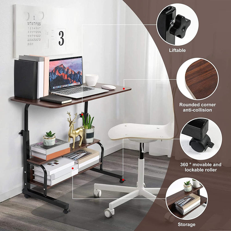 Desk Student Computer Desk Portable Home Office Furniture Small Space Desk 15.7 * 31.5 Brown Gaming Table Adjustable Height Mobile Home Office Desk