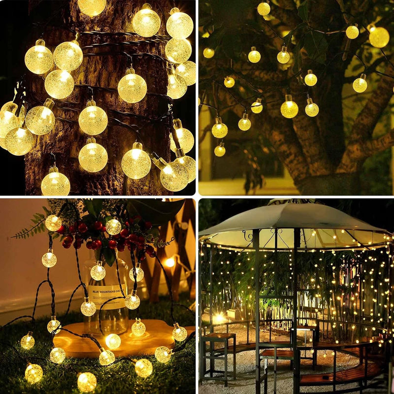 2-Pack 52FT 80 LED Solar String Lights Outdoor, Crystal Globe Solar Lights Outdoor Waterproof with 8 Lighting Modes for Tree Garden Patio Balcony outside Yard Party Wedding Decorations (Warm White)