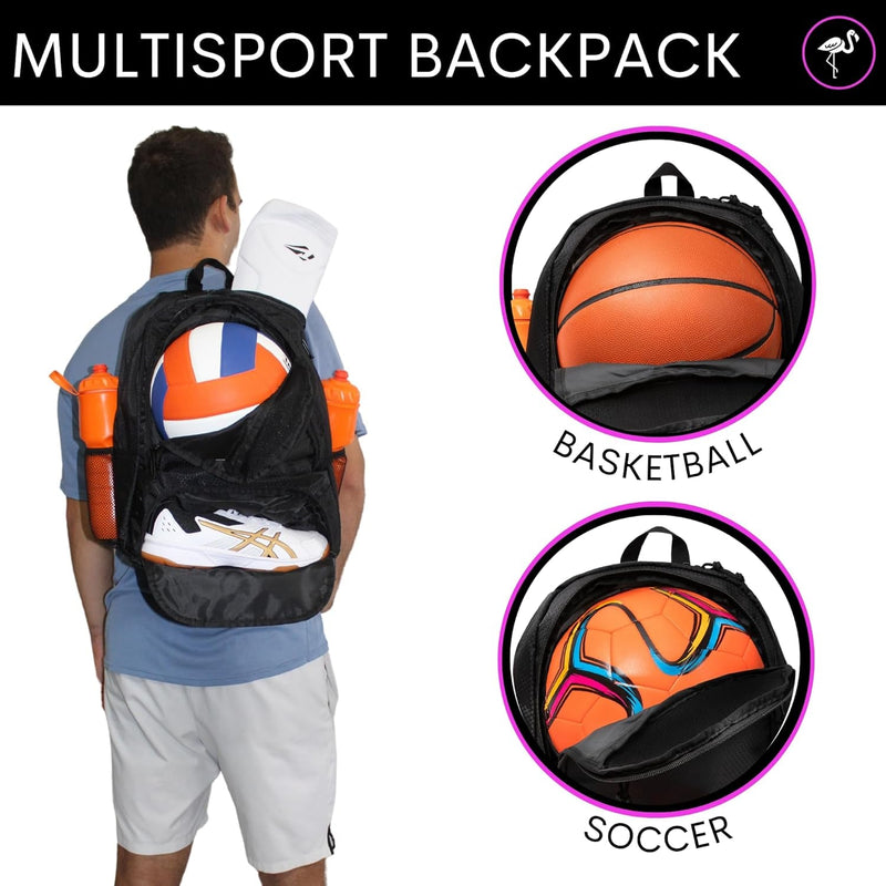 ERANT Athletic Backpack - Large Sports Soccer & Basketball Bag - Separate Ball & Cleat Compartment - Durable Design - Boys & Girls - for Soccer, Basketball, Volleyball and Gym Equipment - Blue/Black