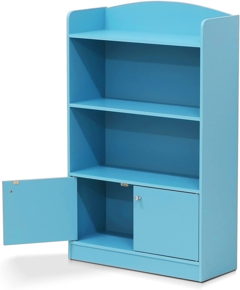 FURINNO Lova Bookshelf with Storage Cabinet, 9.49D X 23.82W X 42.28H In, Light Blue