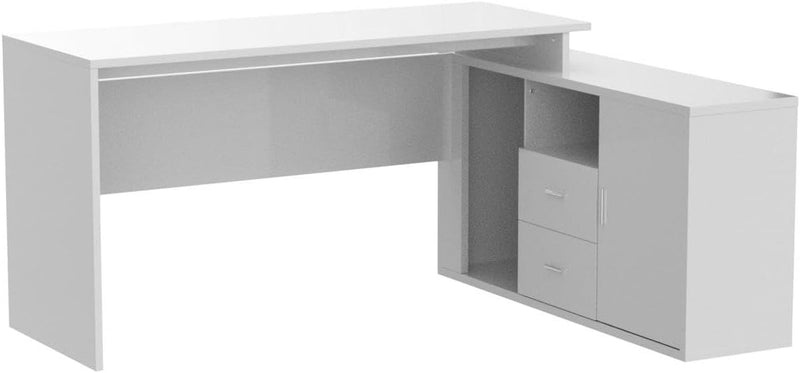 Homsee Home Office Computer Desk Corner Desk with 2 Drawers and 2 Open Cubes, 55 Inch Large L-Shaped Study Writing Table with Storage Cabinet, White (55.1”L X 47.2”W X 29.5”H)